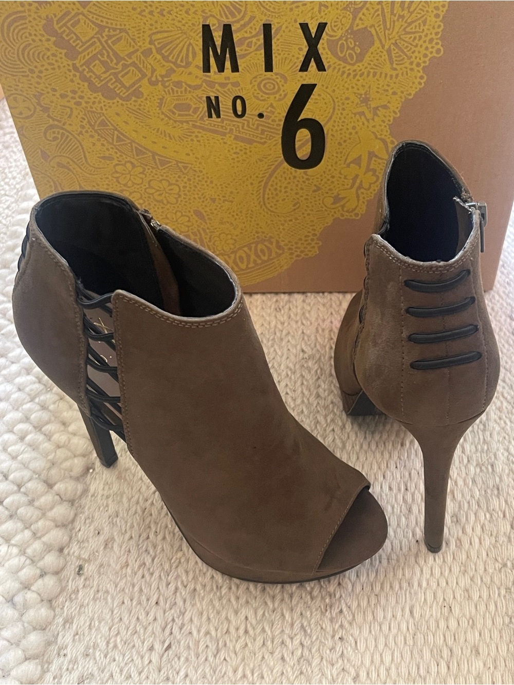 Open Toe Heeled Boots by Mix 6. Size 6.